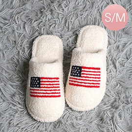 American USA Flag Embroidered Soft Home Indoor Floor Slippers