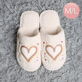 Heart Embroidered Soft Home Indoor Floor Slippers