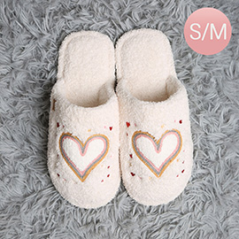 Heart Embroidered Soft Home Indoor Floor Slippers