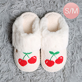 Cherry Faux Fur Cuff Soft Home Indoor Floor Mule Slippers