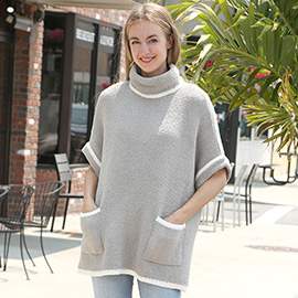 Colored Edge Solid Sleeveless Pocket Sweater