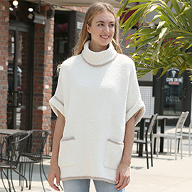Colored Edge Solid Sleeveless Pocket Sweater