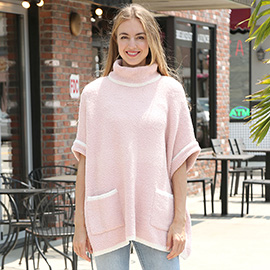 Colored Edge Solid Sleeveless Pocket Sweater