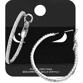 White Gold Dipped CZ Stone Paved Hoop Earrings