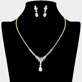 Teardrop Drop Marquise CZ Stone Cluster Link Rhinestone Paved Necklace