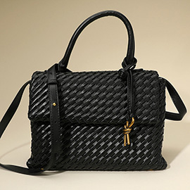 Faux Leather Woven Structured Top Handle Handbag / Crossbody Bag