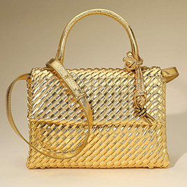Faux Leather Woven Structured Top Handle Handbag / Crossbody Bag