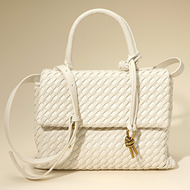 Faux Leather Woven Structured Top Handle Handbag / Crossbody Bag