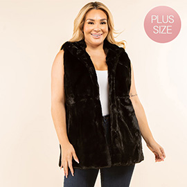 Plus Size Faux Fur Hooded Vest