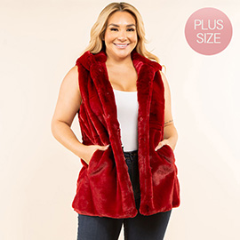Plus Size Faux Fur Hooded Vest