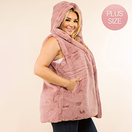 Plus Size Faux Fur Hooded Vest