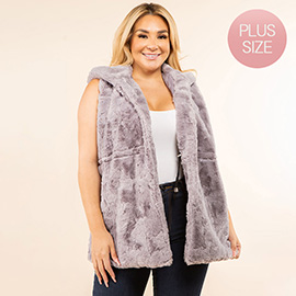 Plus Size Faux Fur Hooded Vest