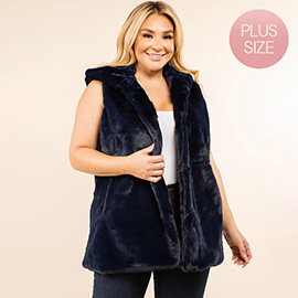 Plus Size Faux Fur Hooded Vest