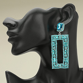 Stone Cluster Open Rectangle Dangle Evening Earrings