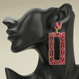 Stone Cluster Open Rectangle Dangle Evening Earrings