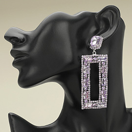 Stone Cluster Open Rectangle Dangle Evening Earrings