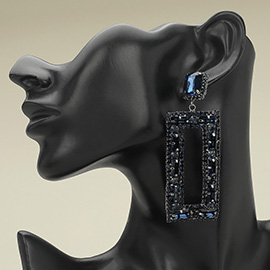 Stone Cluster Open Rectangle Dangle Evening Earrings