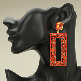 Stone Cluster Open Rectangle Dangle Evening Earrings