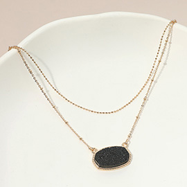 Druzy Pendant Accent Layered Necklace