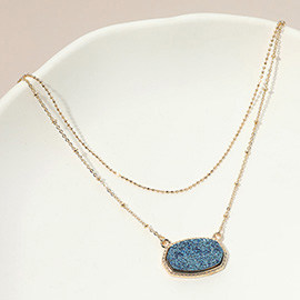 Druzy Pendant Accent Layered Necklace