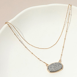 Druzy Pendant Accent Layered Necklace