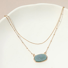 Druzy Pendant Accent Layered Necklace