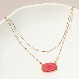 Druzy Pendant Accent Layered Necklace